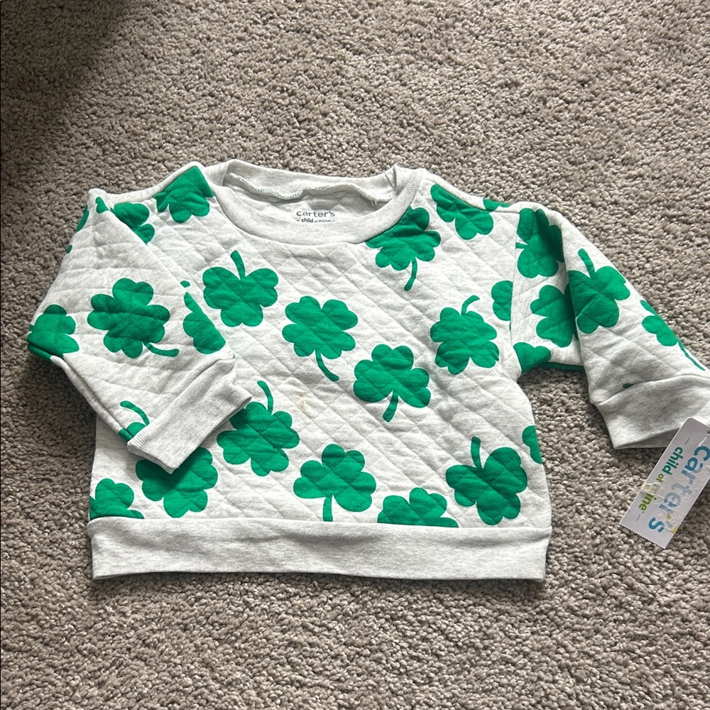 Carter's White and Green Clover Sweatshirt
